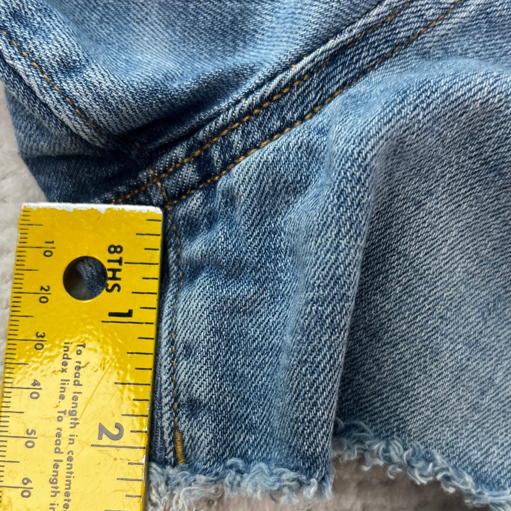 Aerie Womens Light Wash Distressed Denim Shorts Raw Hem Elastic Back Size Large - Picture 6 of 7